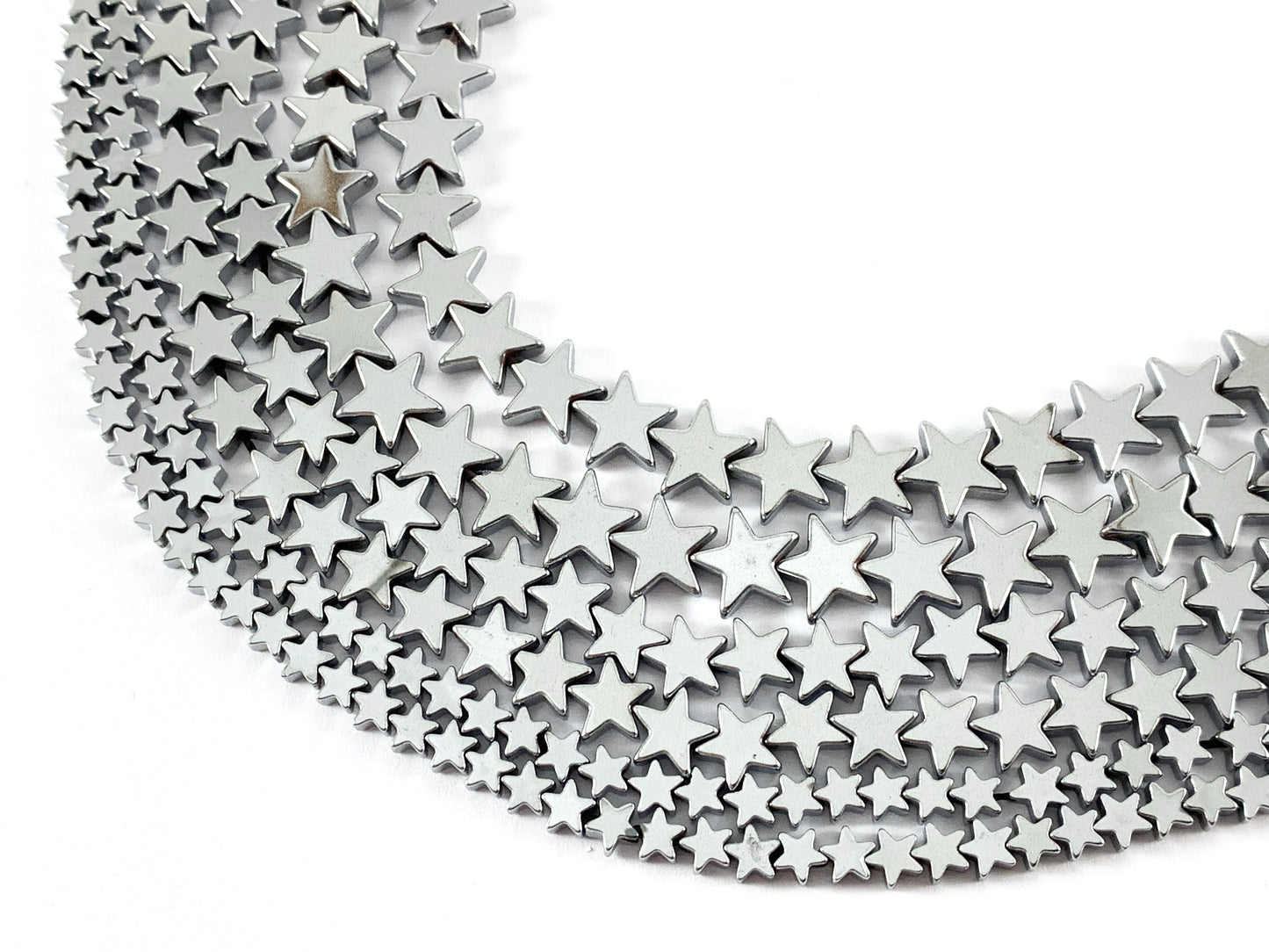 Rhodium Plated Hematite Star Shape Shiny Beads Around 15"