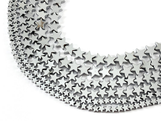 Rhodium Plated Hematite Star Shape Shiny Beads Around 15"