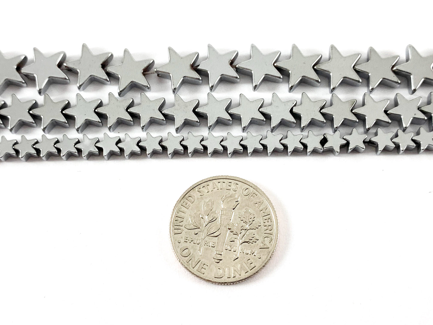 Rhodium Plated Hematite Star Shape Shiny Beads Around 15"