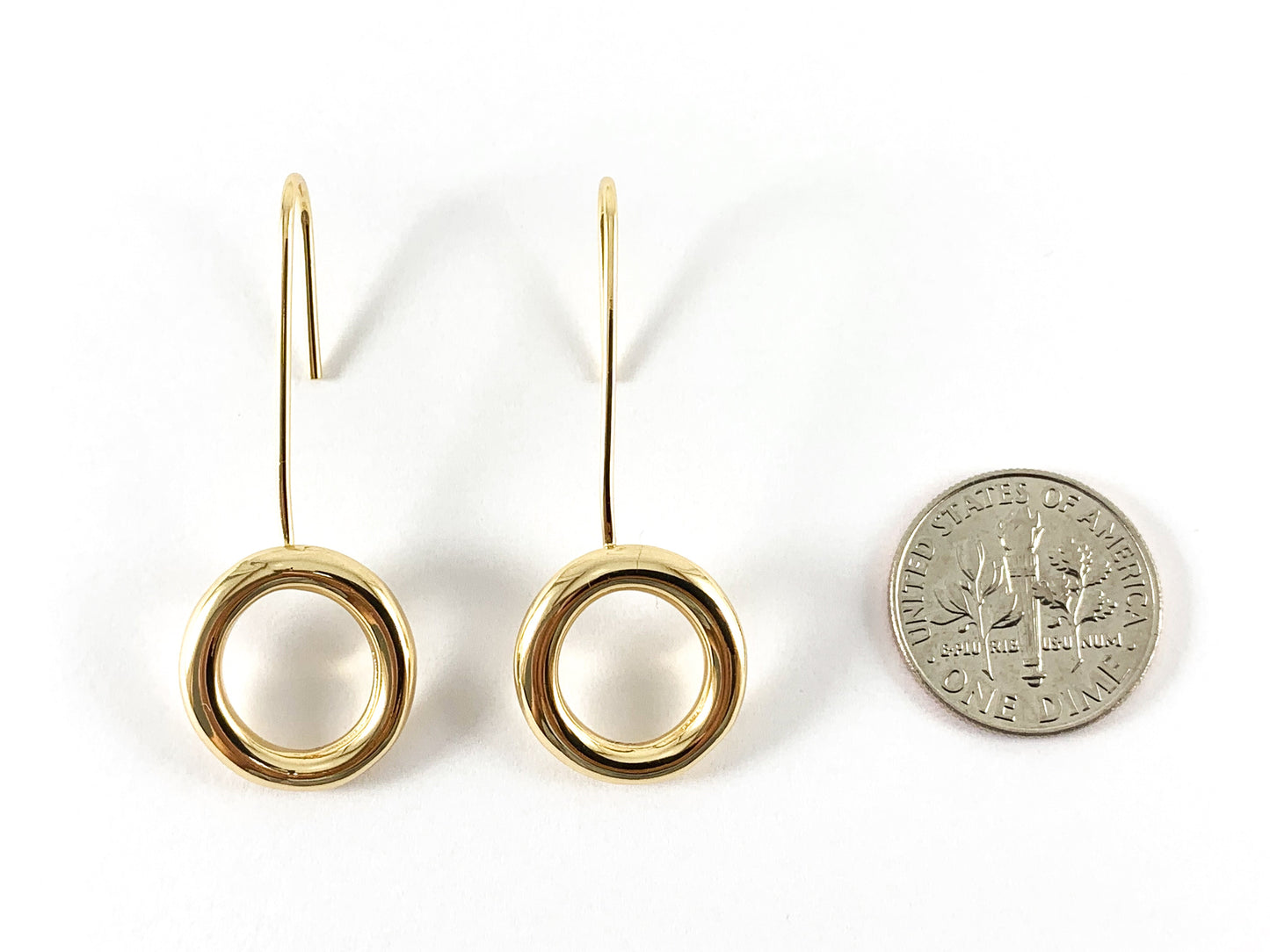 Real 18K Gold Plated Minimalist Circle Dangle Earrings Over Copper 5 PAIRS