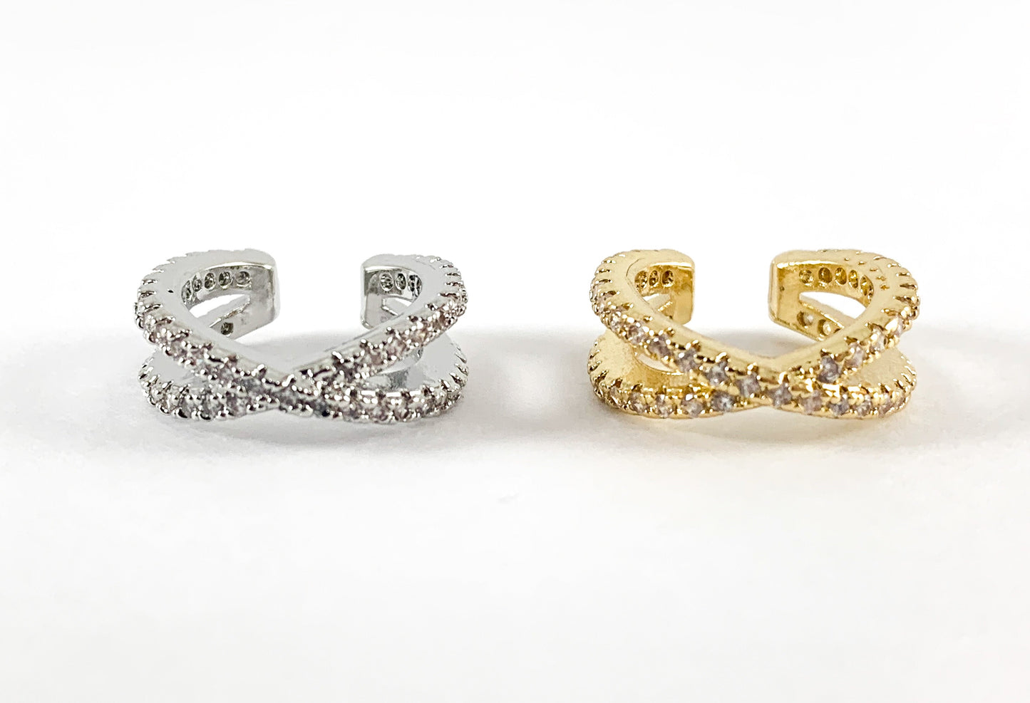Real Gold 18K/Platinum Plated Copper CZ Pave Double Band Ear Cuffs (No Piercing!!) 4PCS