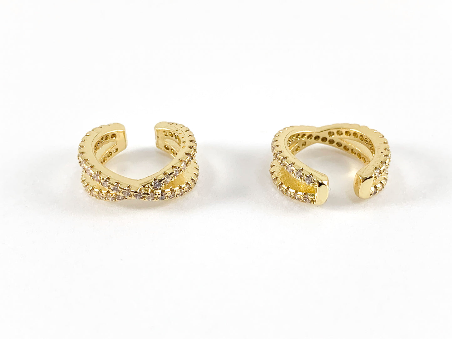 Real Gold 18K/Platinum Plated Copper CZ Pave Double Band Ear Cuffs (No Piercing!!) 4PCS