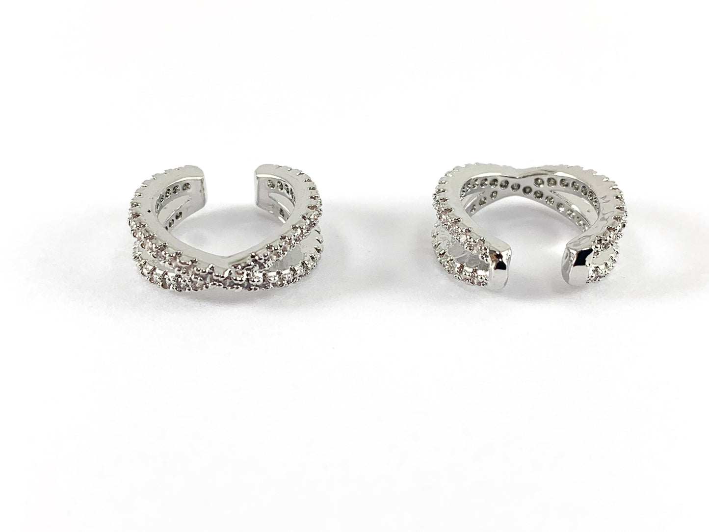 Real Gold 18K/Platinum Plated Copper CZ Pave Double Band Ear Cuffs (No Piercing!!) 4PCS