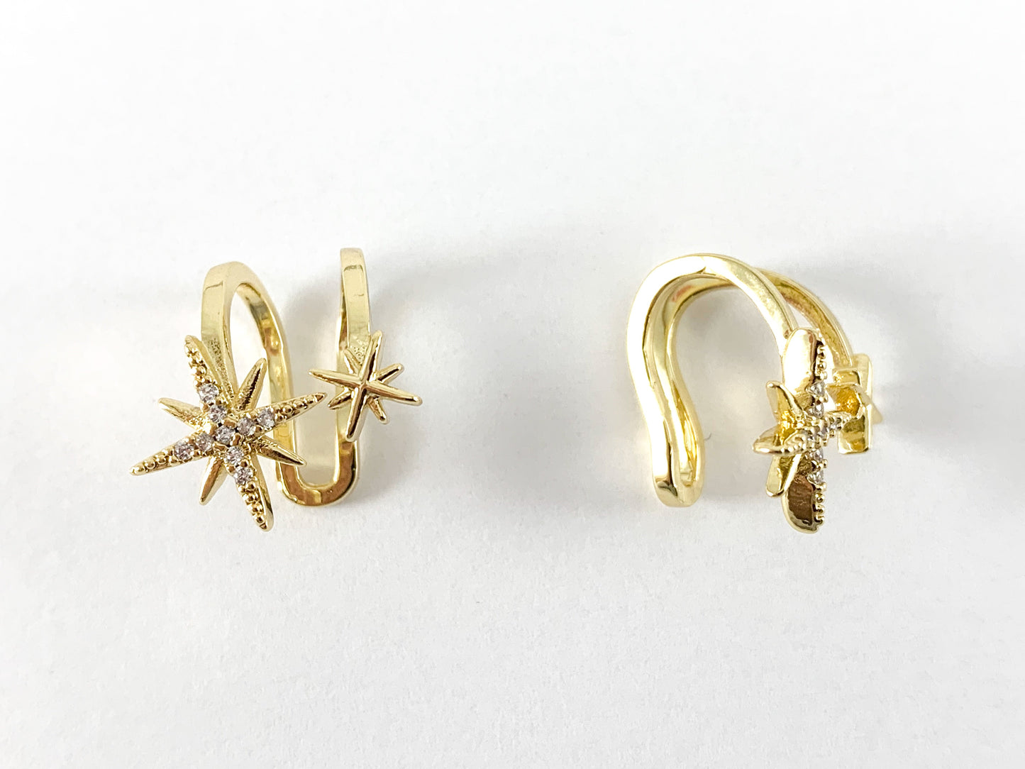 Real Gold/Platinum 18K Plated Copper CZ Pave Star Ear Cuffs (No Piercing!!) 6PCS