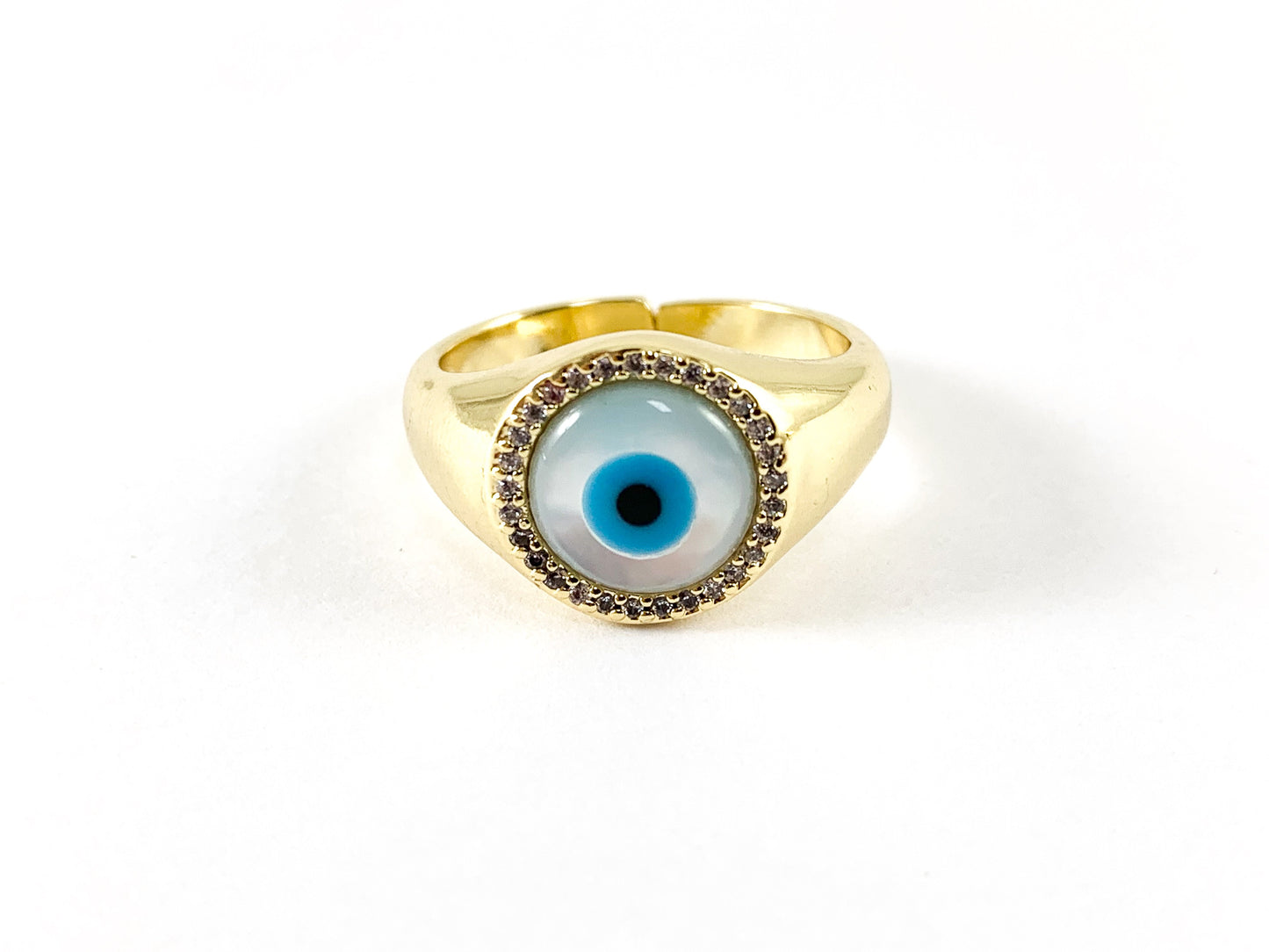 Real Gold 18K Plated CZ Pave Evil Eye Ring 4PCS