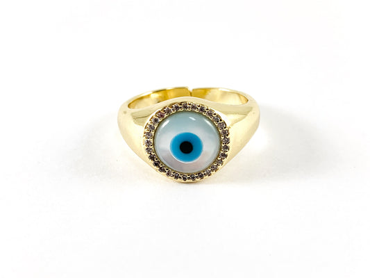 Real Gold 18K Plated CZ Pave Evil Eye Ring 4PCS