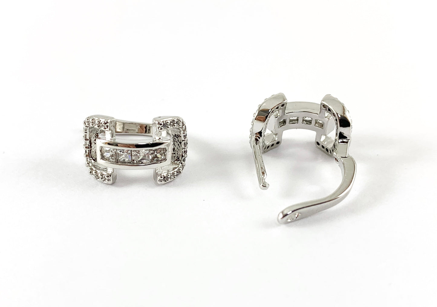 Real Gold 18K/Platinum Plated Micro CZ Pave U Shape Huggies Earrings Over Brass 3PAIRS