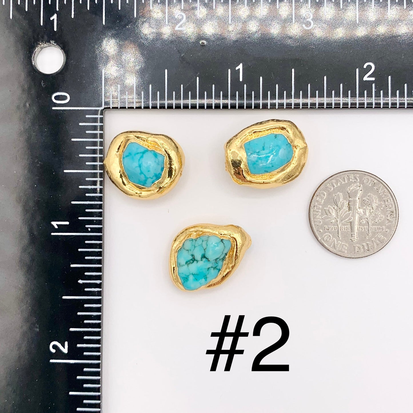 Gold Trim Turquoise Magnesite Beads in 18K Gold Plated Copper Come in 4 Sizes