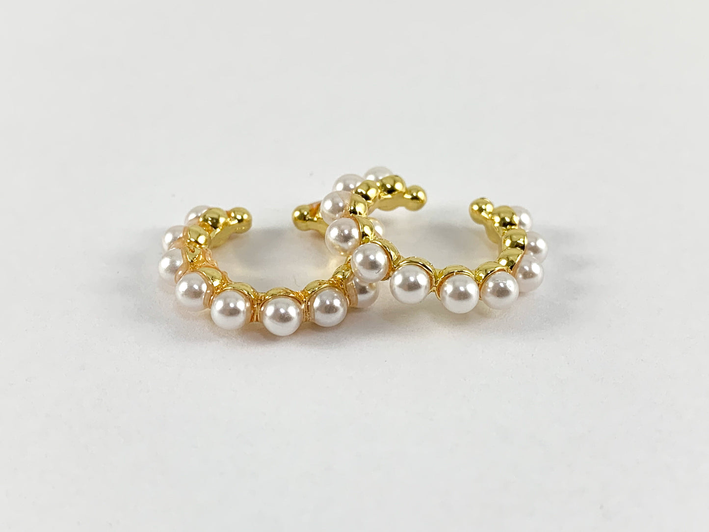 Real Gold 18K Plated Brass Glass Pearl Ear Cuffs (No Piercing!!) 10PCS