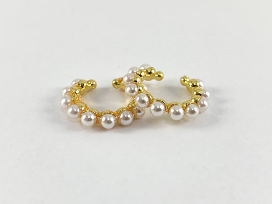 Real Gold 18K Plated Brass Glass Pearl Ear Cuffs (No Piercing!!) 10PCS