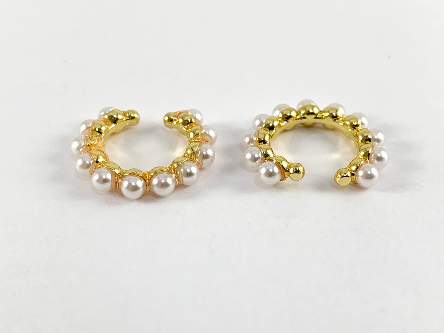 Real Gold 18K Plated Brass Glass Pearl Ear Cuffs (No Piercing!!) 10PCS