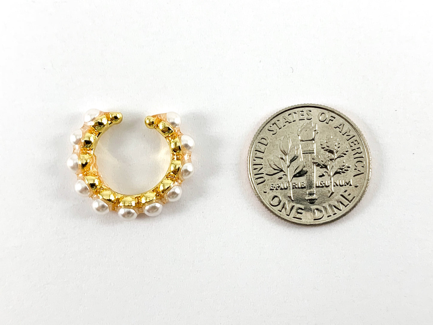 Real Gold 18K Plated Brass Glass Pearl Ear Cuffs (No Piercing!!) 10PCS