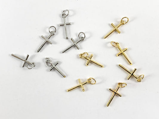 Real Gold 18K/Platinum Plated Cross Charm Over Brass 10PCS