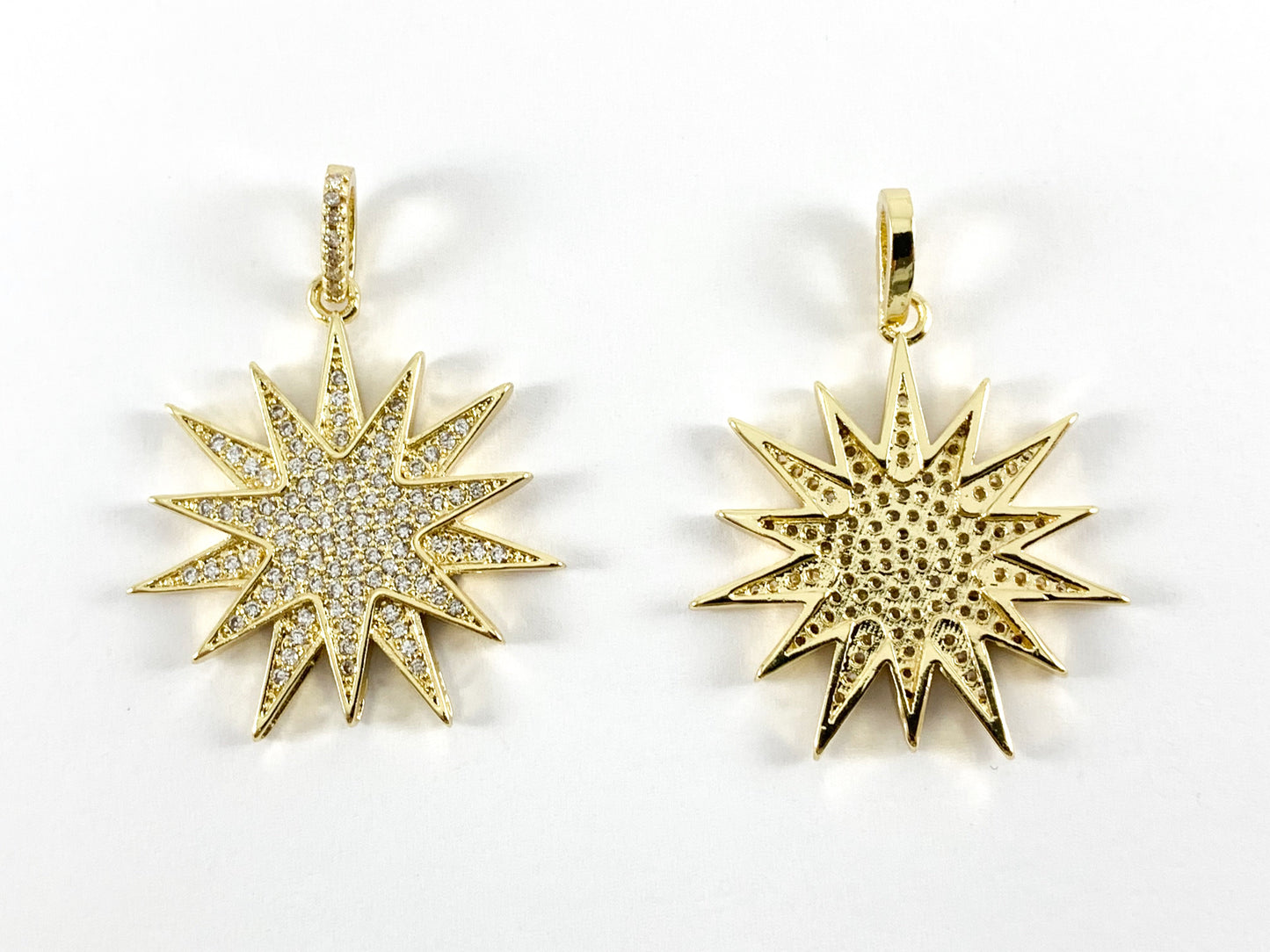Real 18K Gold/Antique Silver Plated Micro CZ Pave Star Burst Pendant Charm Over Brass 3PCS