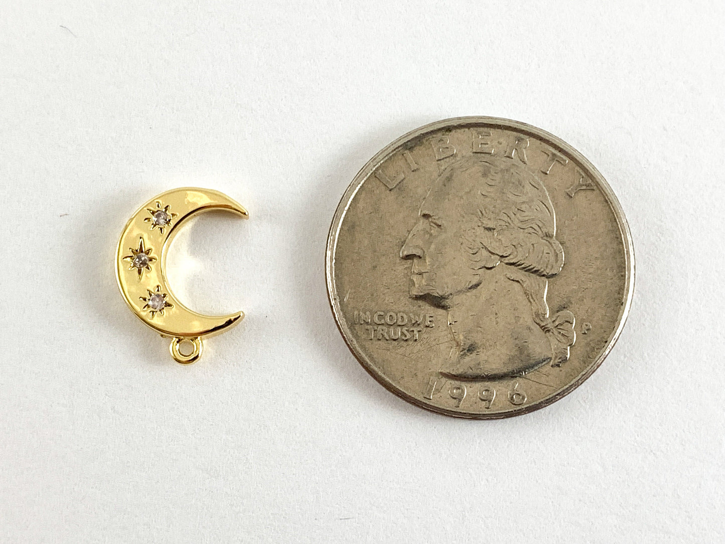 Real Gold 18K Plated Micro CZ Moon Crescent/Star Burst Pave Charm Over Brass 10PCS