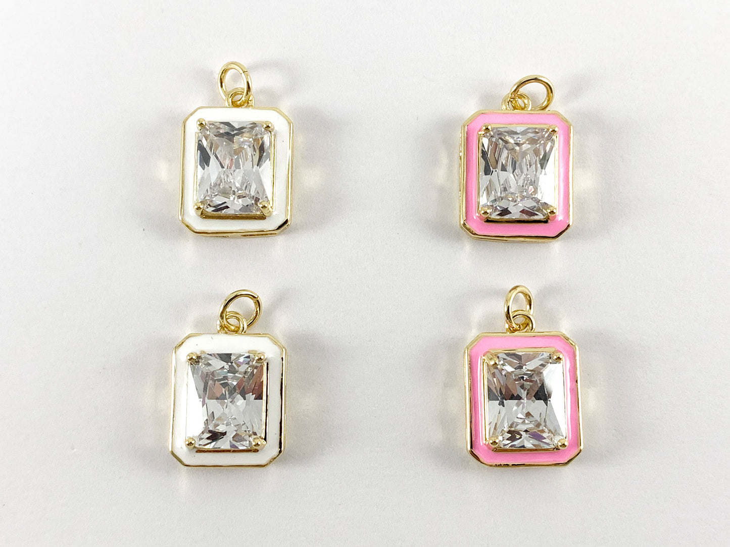 Real Gold 18K Plated Enamel & CZ Pave Rectangle Pendant Charm Over Copper 5PCS