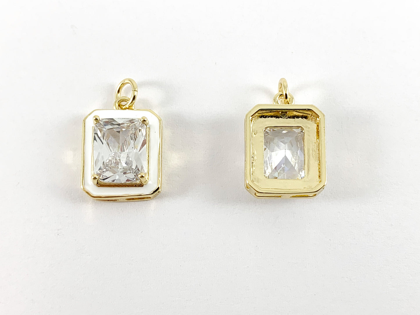 Real Gold 18K Plated Enamel & CZ Pave Rectangle Pendant Charm Over Copper 5PCS