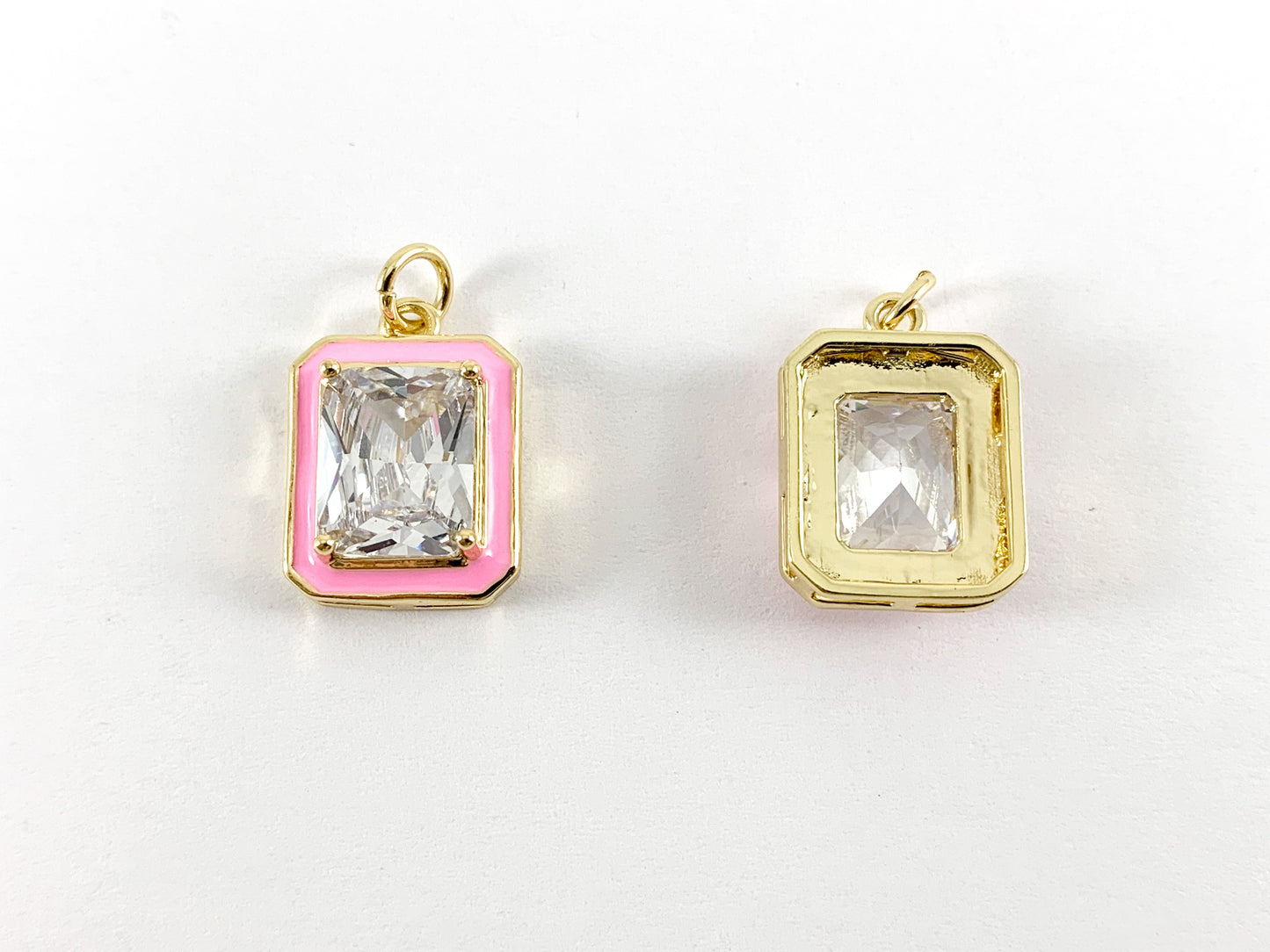 Real Gold 18K Plated Enamel & CZ Pave Rectangle Pendant Charm Over Copper 5PCS