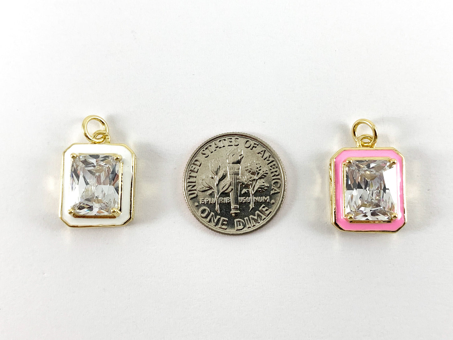Real Gold 18K Plated Enamel & CZ Pave Rectangle Pendant Charm Over Copper 5PCS
