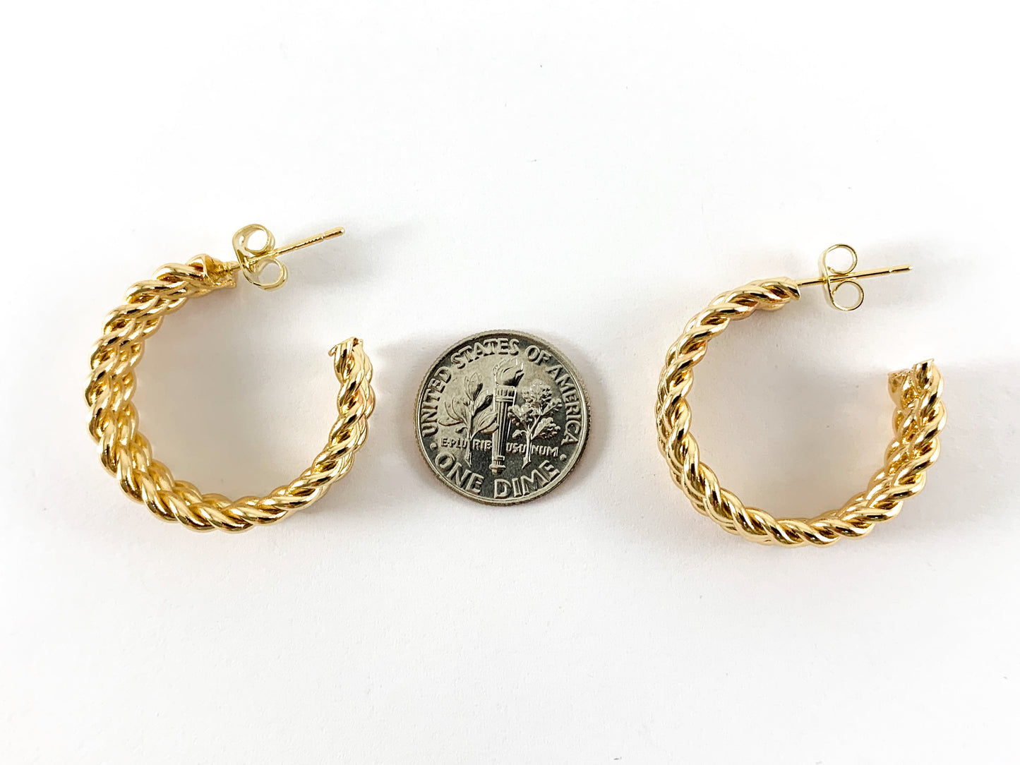 Real Gold 18K Plated Triple Band Twisted Earring Hoops 3 PAIRS