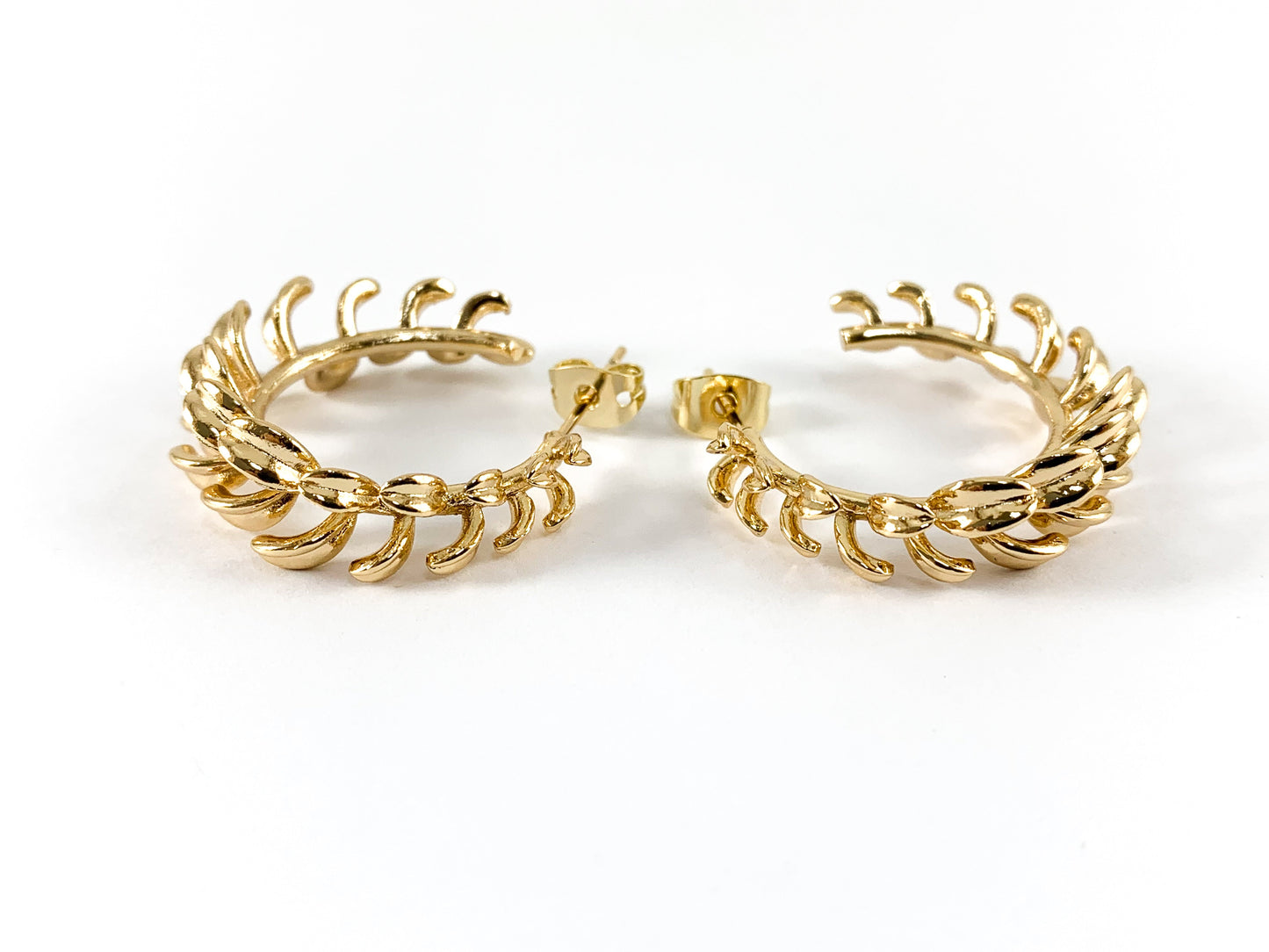 Real 18K Gold Plated Tree Branch Leaf Earring Hoop Component Over Copper 3PAIRS