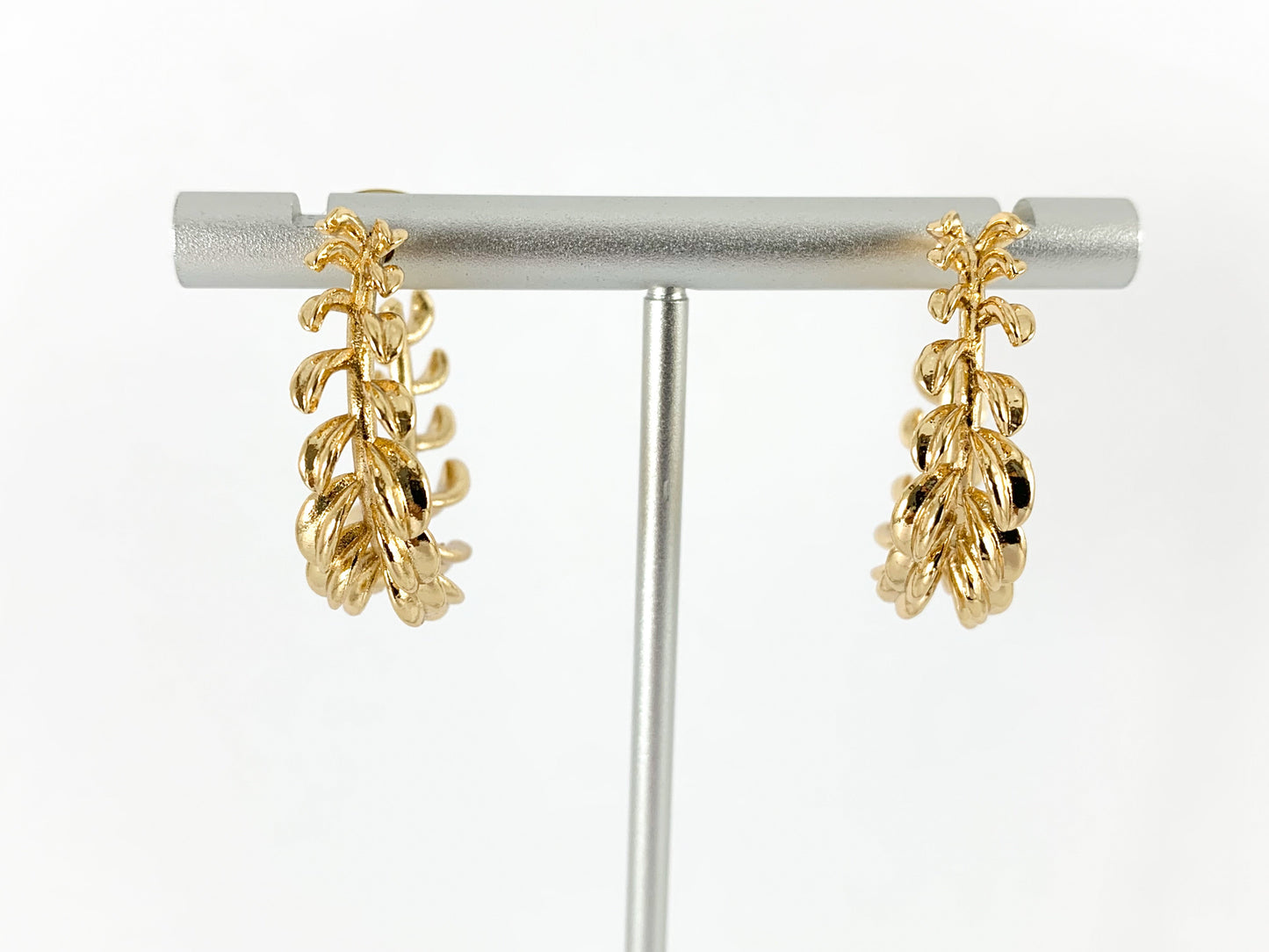 Real 18K Gold Plated Tree Branch Leaf Earring Hoop Component Over Copper 3PAIRS