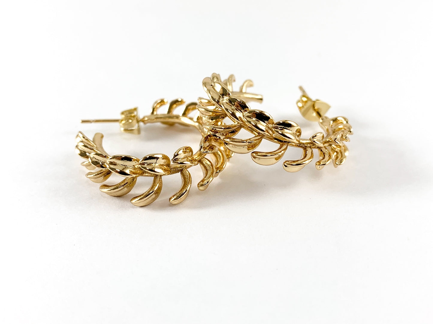 Real 18K Gold Plated Tree Branch Leaf Earring Hoop Component Over Copper 3PAIRS