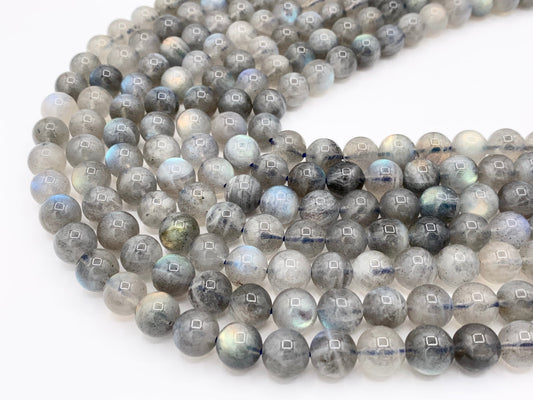 Grade AAA Labradorite Beautiful Blue Flash Round Smooth Natural Light Gray Gemstone Beads 4mm, 5mm, 6mm, 7mm, 8mm, 9mm, 11mm Around 14"-15"