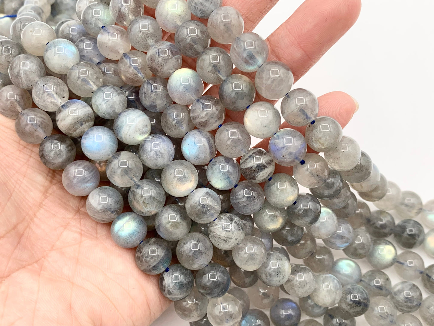 Grade AAA Labradorite Beautiful Blue Flash Round Smooth Natural Light Gray Gemstone Beads 4mm, 5mm, 6mm, 7mm, 8mm, 9mm, 11mm Around 14"-15"