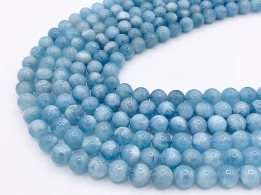Grade AAA Natural Aquamarine Stone Beads Beautiful Blue Round Smooth Gemstone Beads 6mm 8mm 10mm Around 14-15"