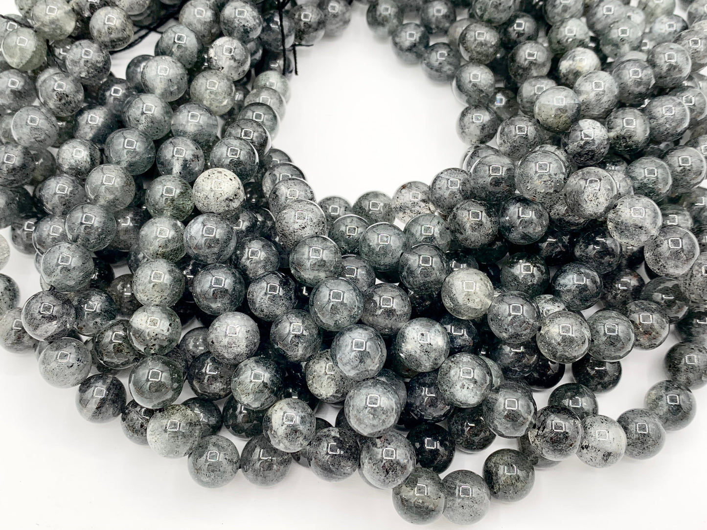 Natural Black Muscovite Round Smooth Shiny Natural Dark Gray Gemstone Beads 15"