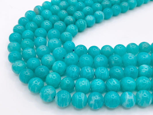 Top Quality Peruvian Amazonite Round Smooth Shiny Natural Teal Color Gemstone Beads 10mm 12mm Around 14-15"