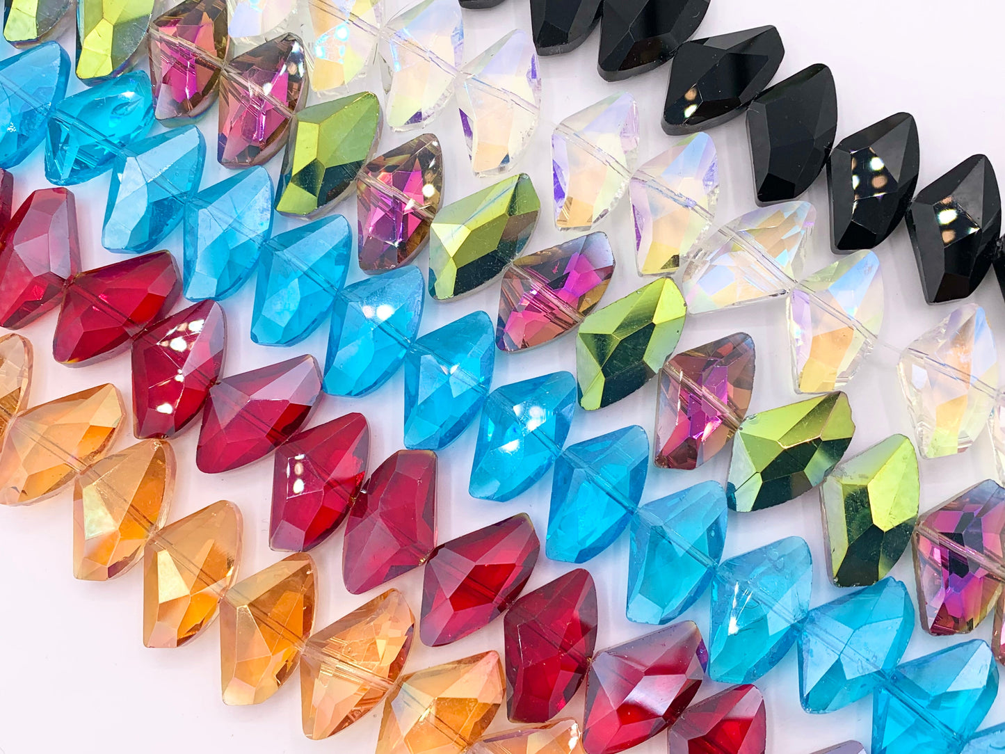 24x14mm Irregular Shape Crystal Faceted Shiny Glass Geometric Triangular Beads Strand 15 Colors Available!! (Swipe to See Numbered Colors)