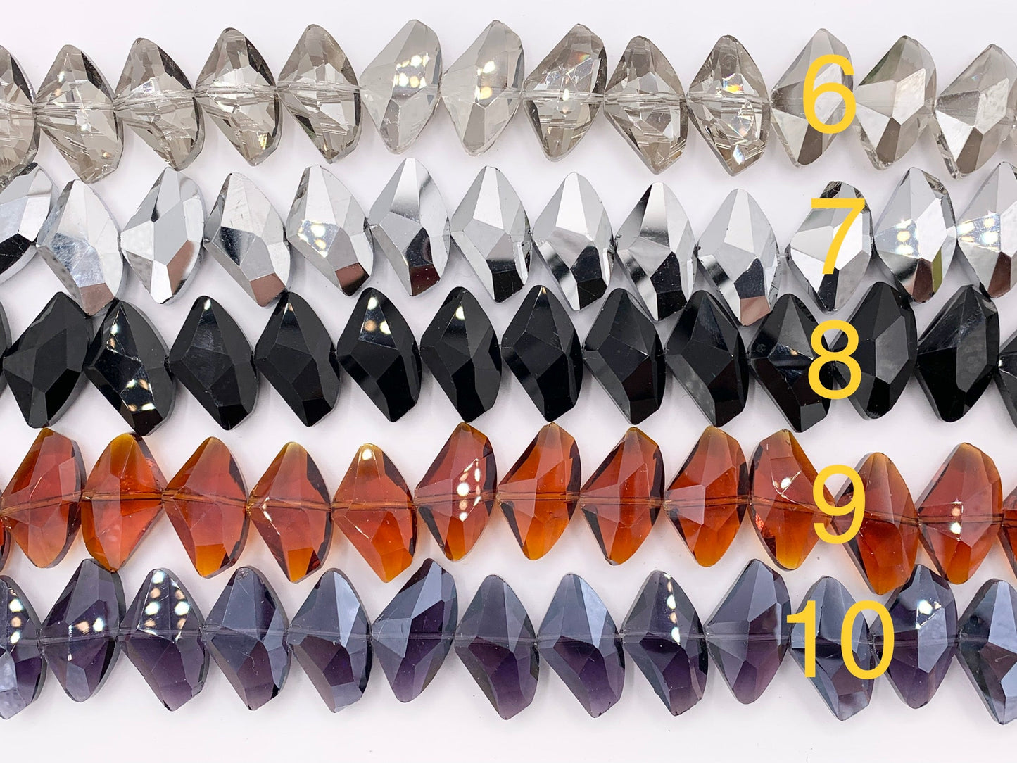 24x14mm Irregular Shape Crystal Faceted Shiny Glass Geometric Triangular Beads Strand 15 Colors Available!! (Swipe to See Numbered Colors)