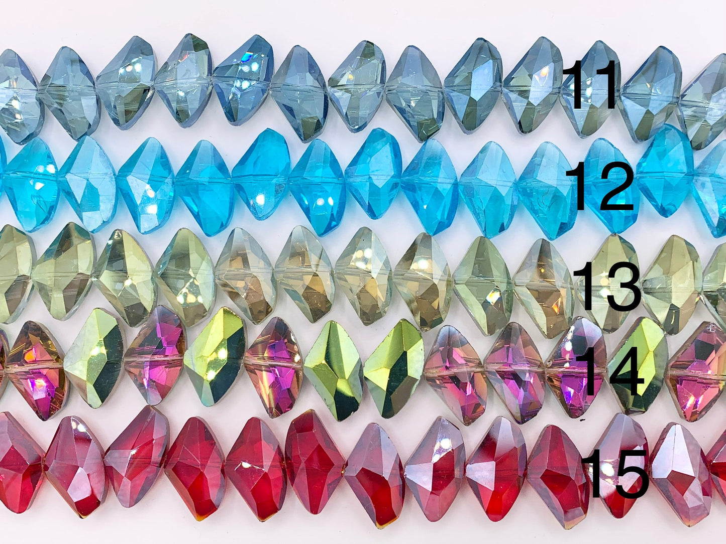 24x14mm Irregular Shape Crystal Faceted Shiny Glass Geometric Triangular Beads Strand 15 Colors Available!! (Swipe to See Numbered Colors)