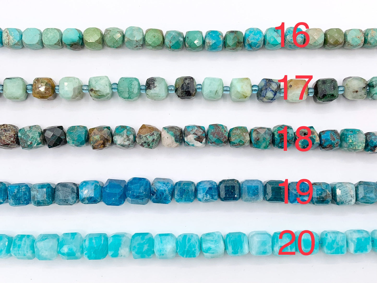 Assorted High Quality Stone Hand Cut Faceted Cube Beads 17 Different Natural Stone Beads 7-8mm 15" Strand