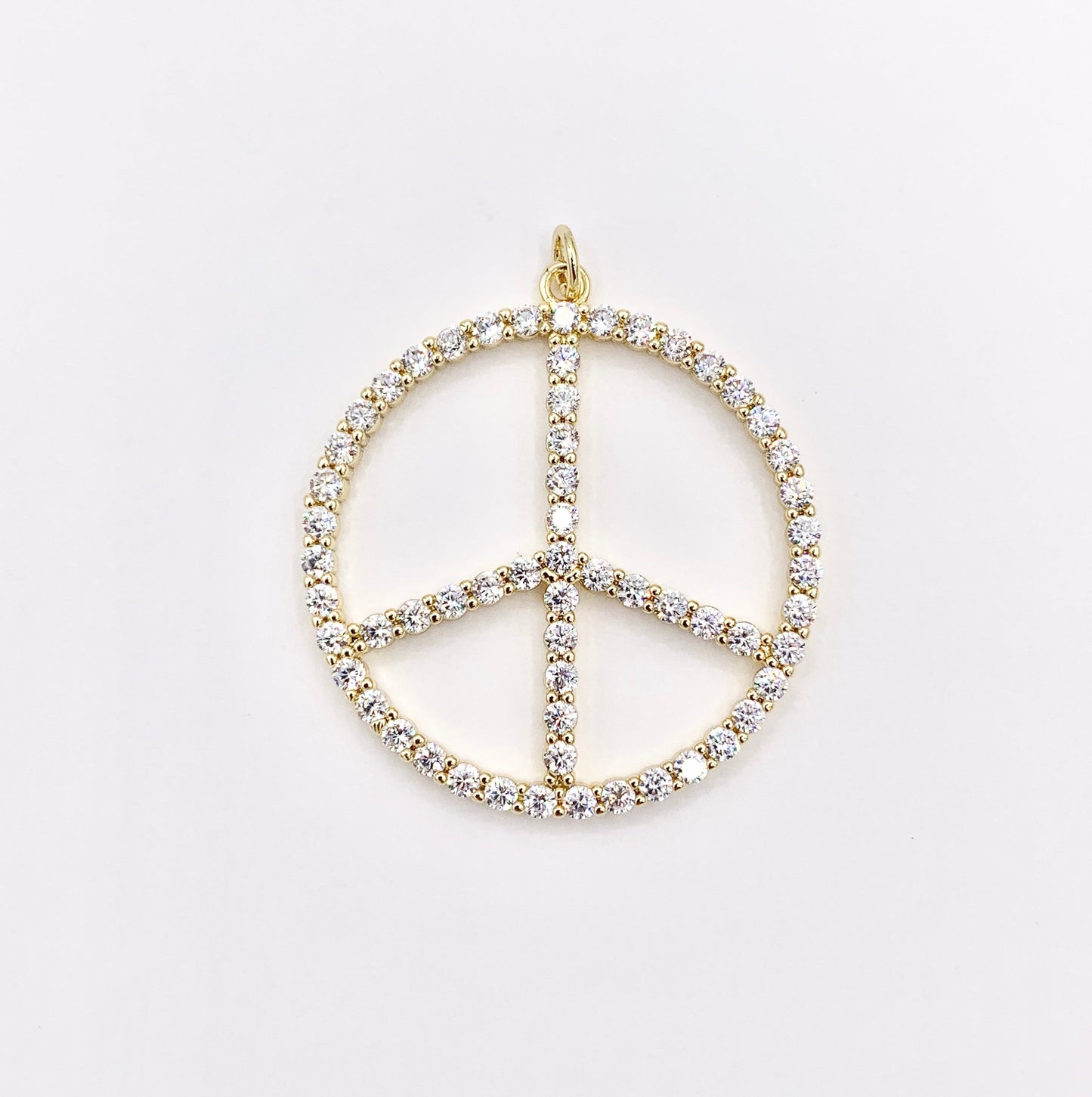 36mm Boho Chic Sparkling Peace Sign CZ Pave Pendant in 18K Gold plated Copper 4 PCS
