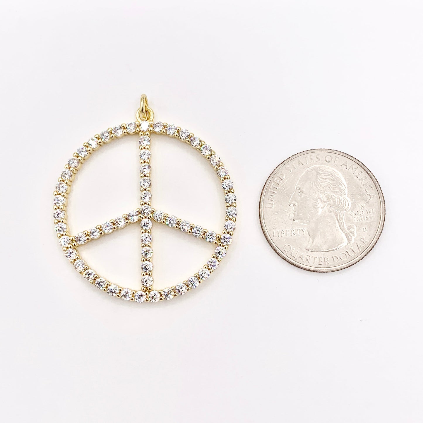 36mm Boho Chic Sparkling Peace Sign CZ Pave Pendant in 18K Gold plated Copper 4 PCS