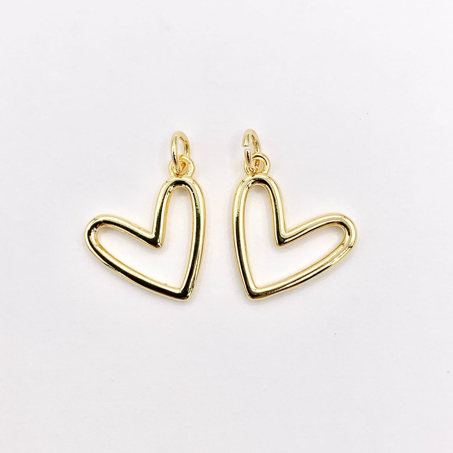 Hollow Heart Charm Center Cut Out Pendants in CZ Pave 18K Gold Plated Copper 10 PCS