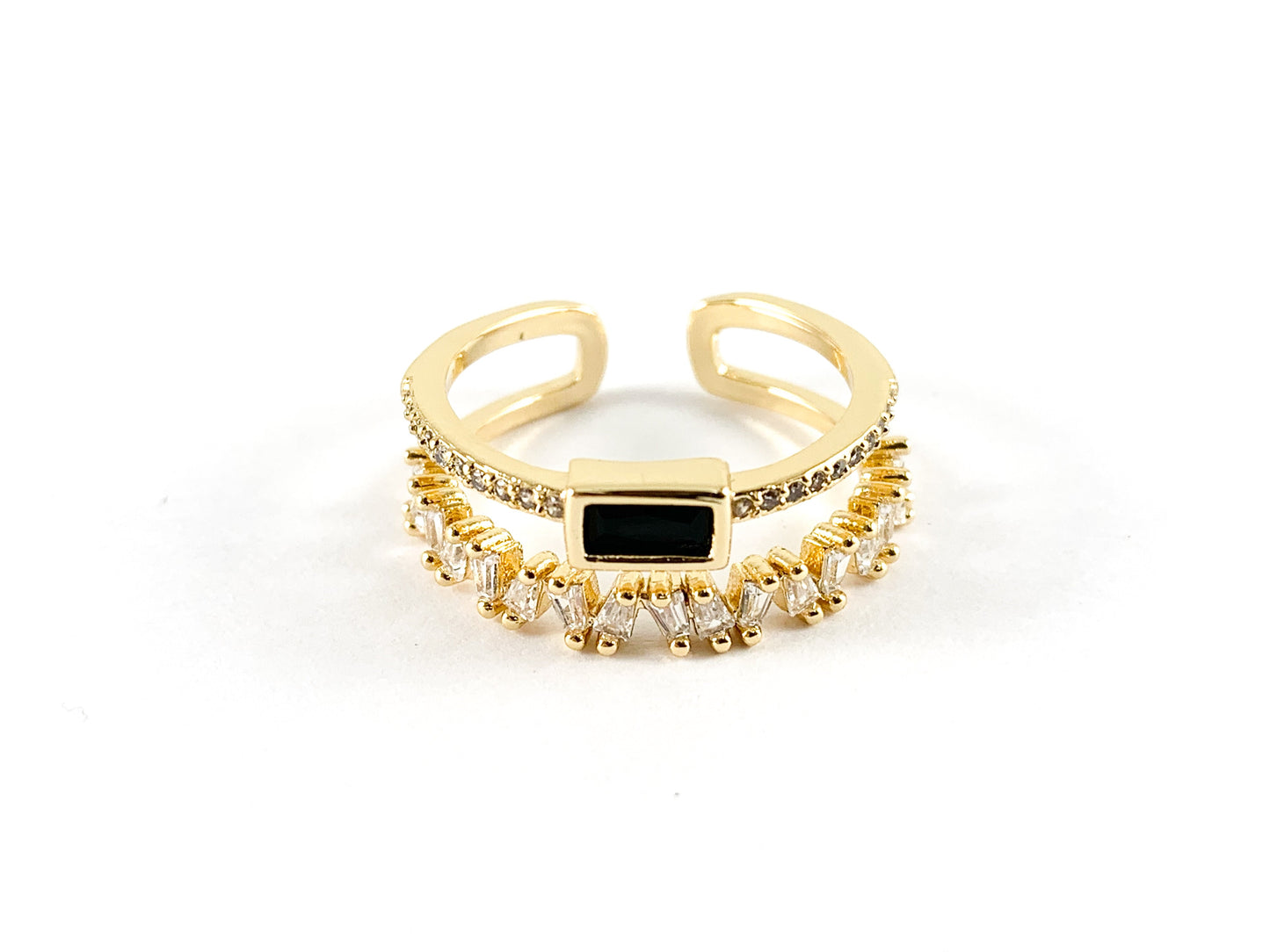 Real 18K Gold and Platinum Plated CZ Pave Adjustable Double Band Ring 4PCS