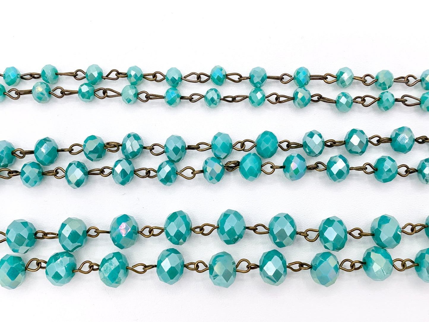 Turquoise AB Color Crystal Roundelle Faceted Rosary Beaded Chain With Brass Wire By Spool 6mm 8mm 10mm