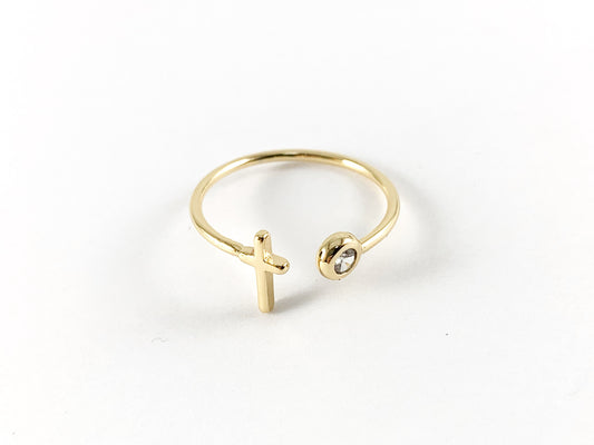 Real Gold 18K Plated CZ Pave Cross Adjustable Ring 6PCS