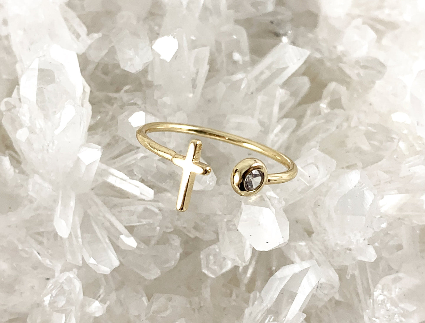 Real Gold 18K Plated CZ Pave Cross Adjustable Ring 6PCS