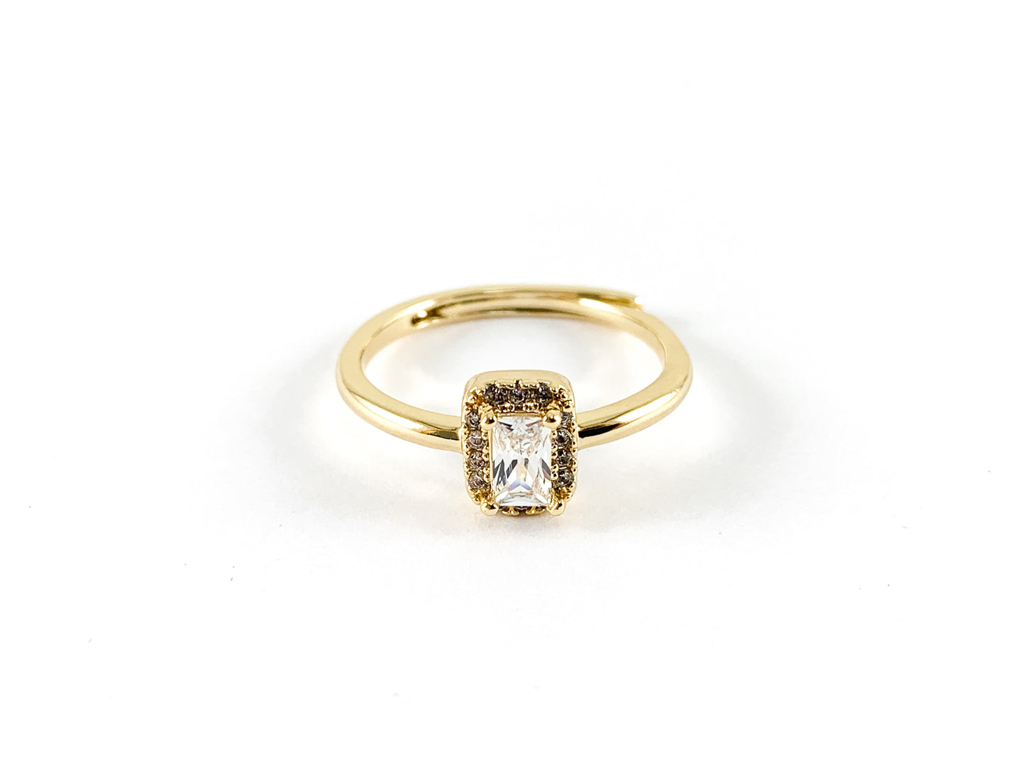 18K Real Gold Plated Rectangle CZ Pave Adjustable Ring 6PCS