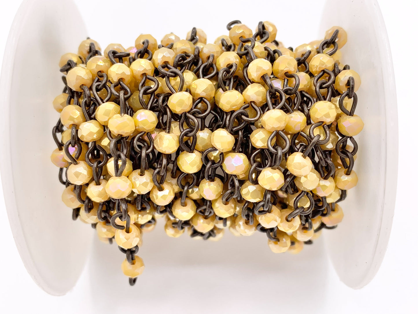 Mustard Yellow Crystal Rondelle Faceted Rosary Beaded Chain With Brass Wire By Spool 4mm 6mm 8mm