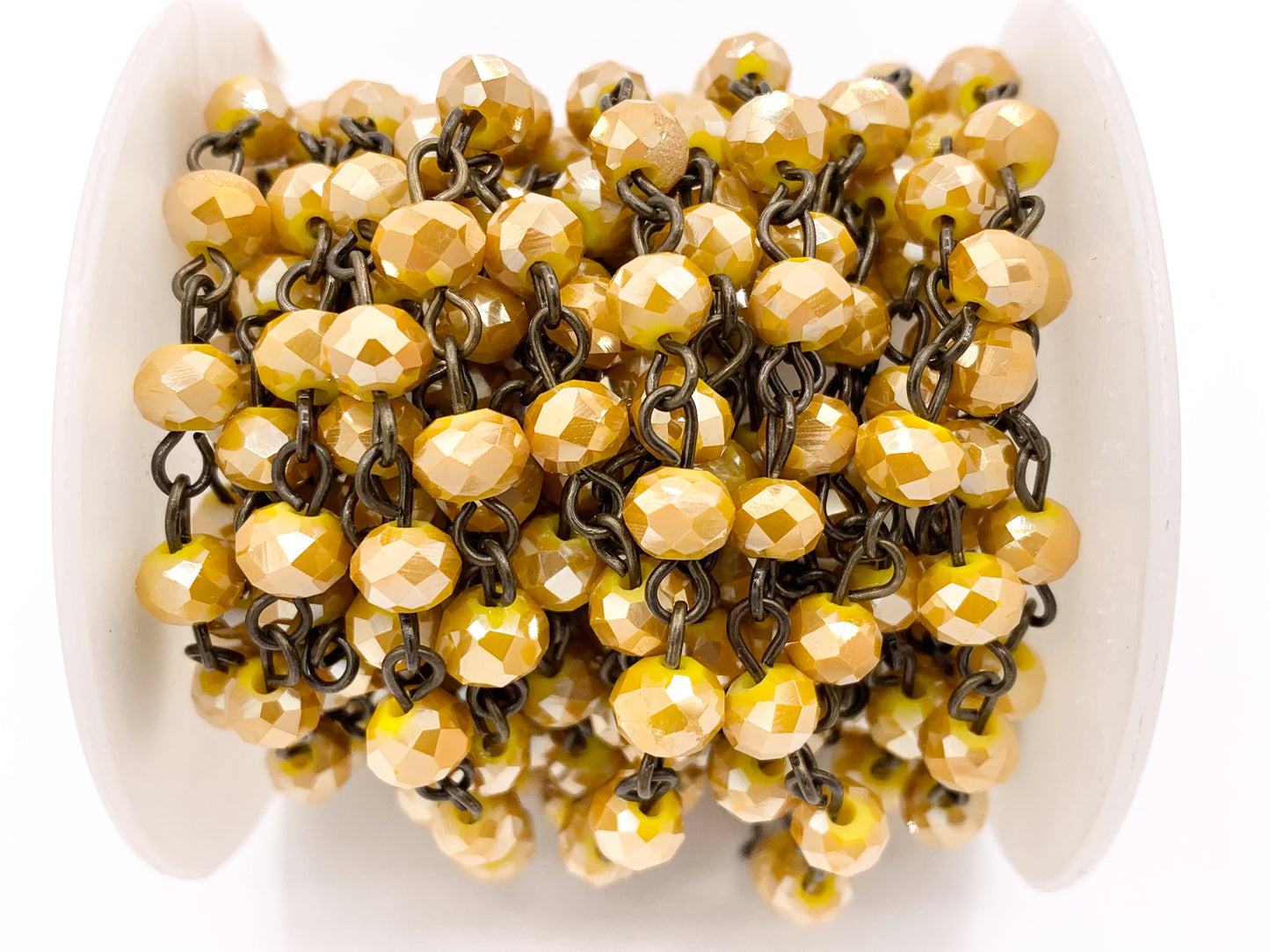Mustard Yellow Crystal Rondelle Faceted Rosary Beaded Chain With Brass Wire By Spool 4mm 6mm 8mm