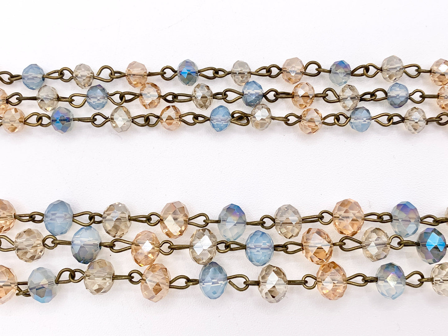 Blue+Champagne Crystal Rondelle Faceted Transparent Rosary Beaded Chain With Brass Wire By Spool 6mm 8mm