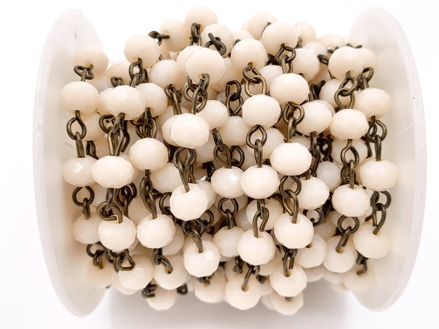 Cream/Blush Crystal Rondelle Faceted Rosary Beaded Chain With Brass Wire By Spool 4mm 6mm 8mm