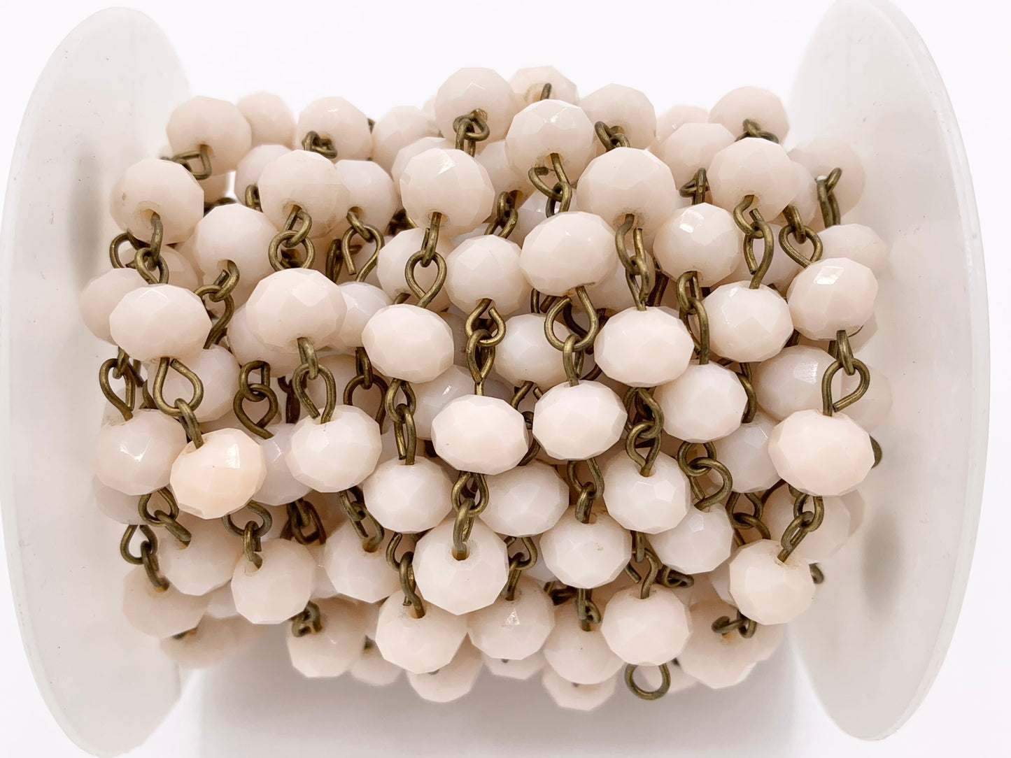 Cream/Blush Crystal Rondelle Faceted Rosary Beaded Chain With Brass Wire By Spool 4mm 6mm 8mm