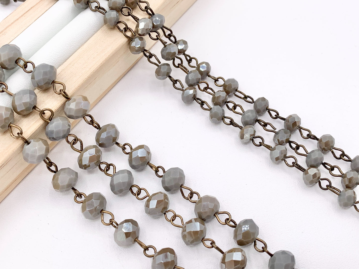 Gray Crystal Rondelle Faceted Rosary Beaded Chain With Brass Wire By Spool 6mm 8mm